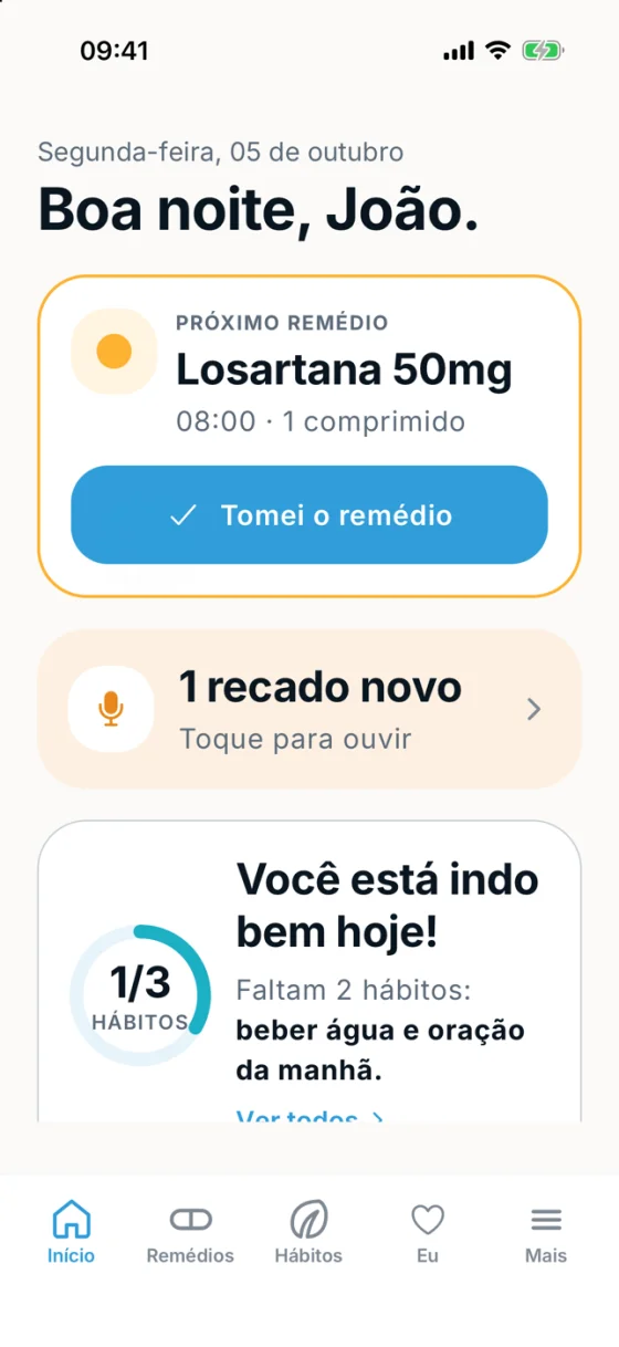 Tela da pessoa 60+ com um recado novo da família